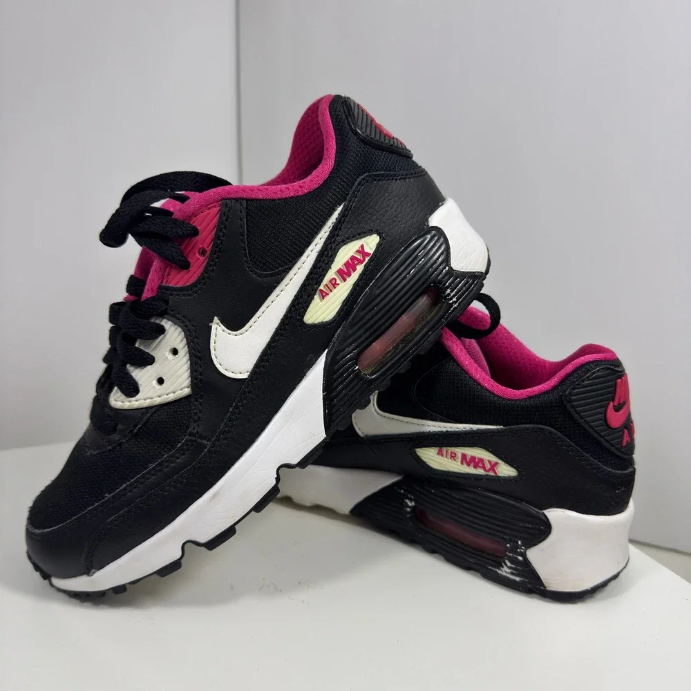 Nike Air Max 90 Mesh Kids 4Y Black White Vivid Pink Running Shoes 724824-003